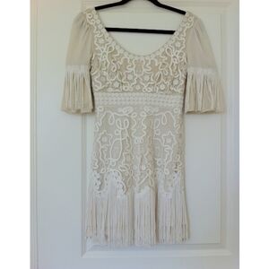 Temperley London Cream Mini Dress with Lace And Fringe Details Size UK 10 Small